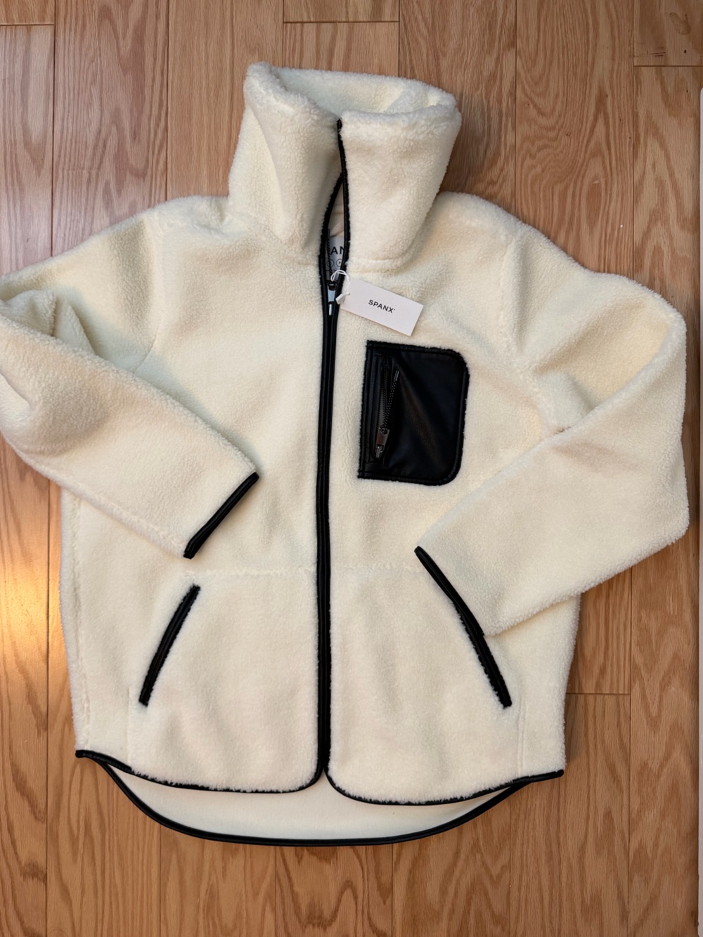 NWT SPANX Cream Sherpa Zip Hoodie Sz S